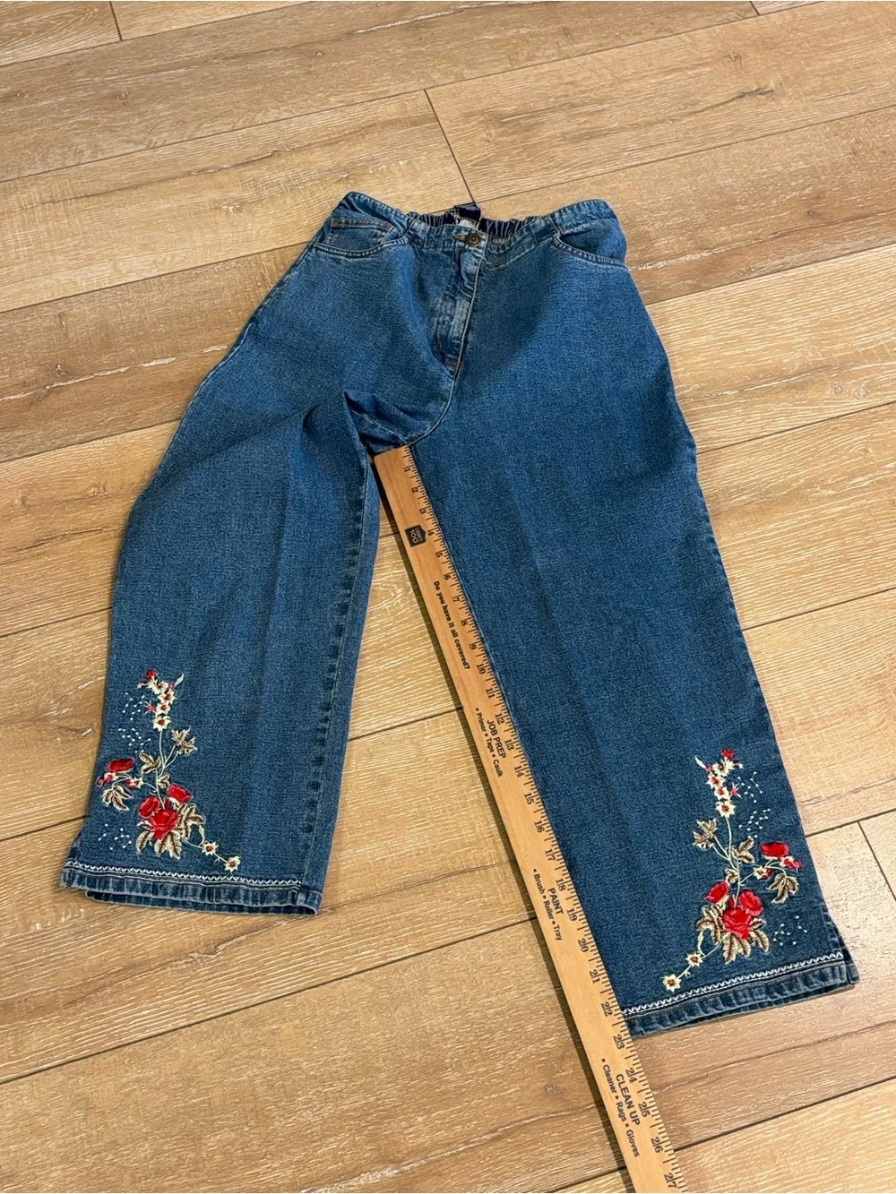 Denim & Co Floral Embroidered Denim Jacket & Pants Set Size Small 2 Pc